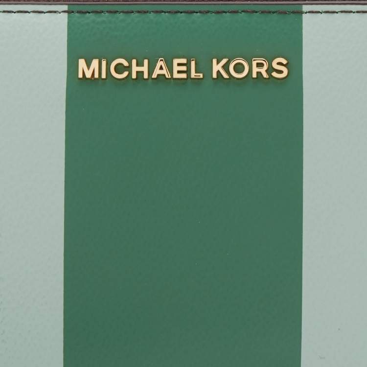 Pre Owned Michael Kors Multicolor Signature Coated Canvas Striped Zip Around Wallet