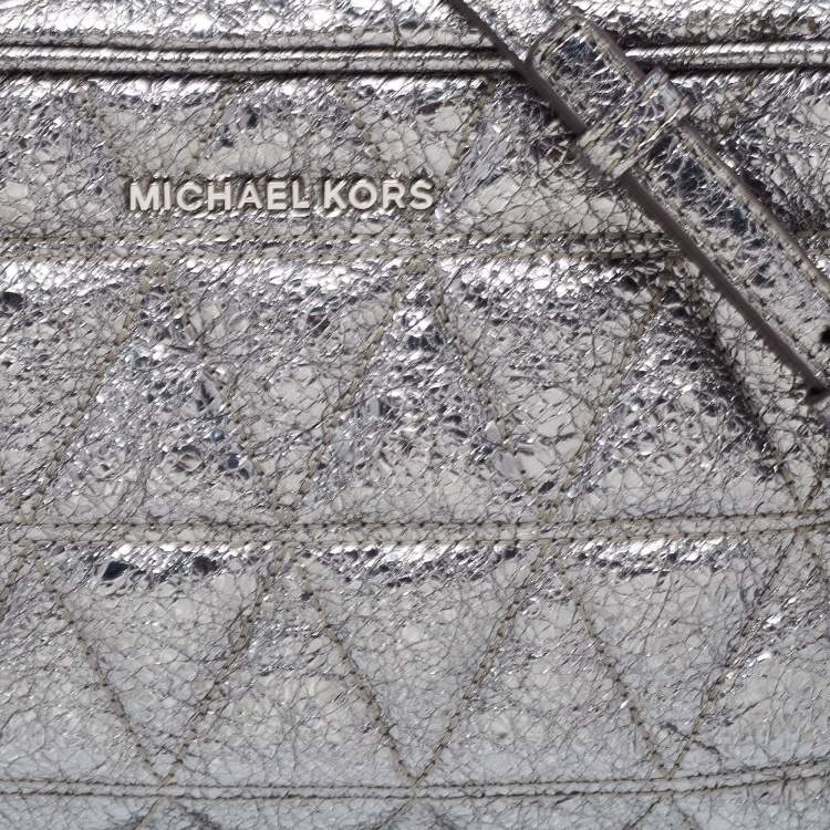 Pre Owned Michael Kors Metallic Grey Leather Small Ginny Camera Crossbody Bag