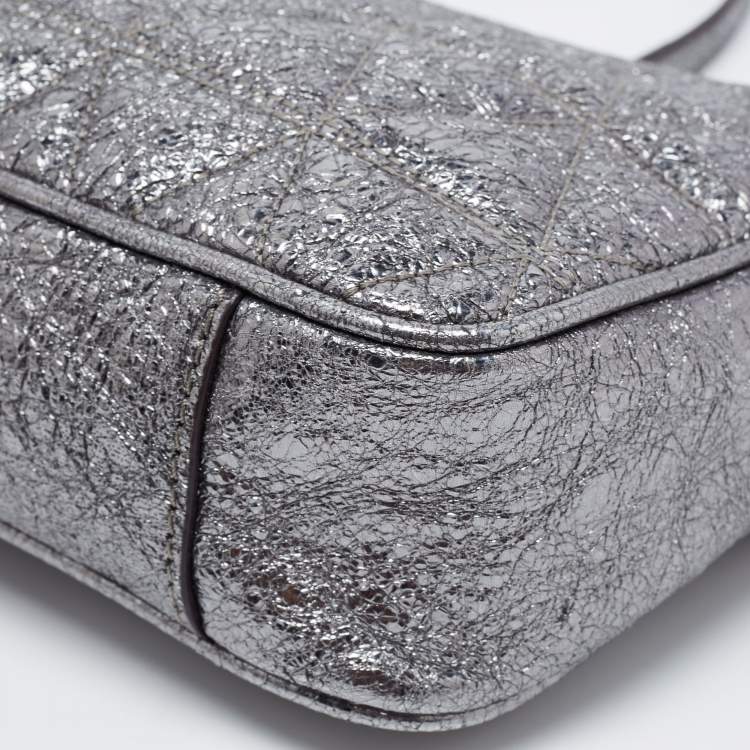 Pre Owned Michael Kors Metallic Grey Leather Small Ginny Camera Crossbody Bag