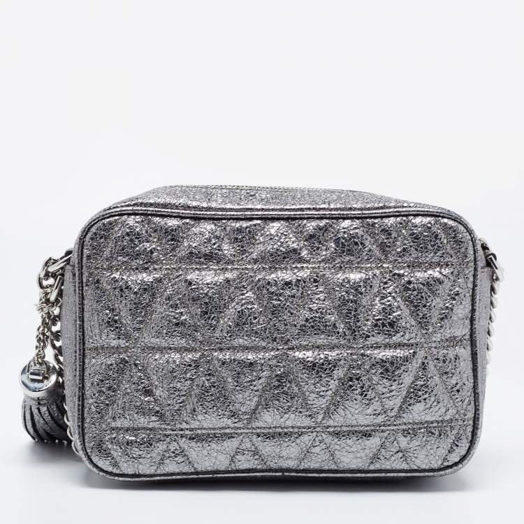 Pre Owned Michael Kors Metallic Grey Leather Small Ginny Camera Crossbody Bag
