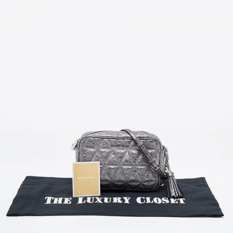 Pre Owned Michael Kors Metallic Grey Leather Small Ginny Camera Crossbody Bag
