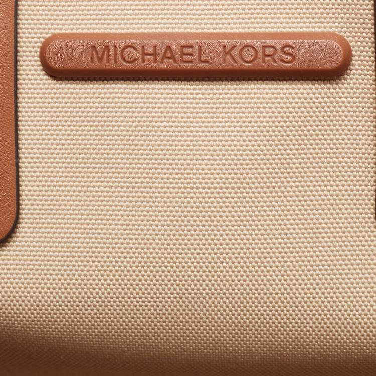 Pre Owned Michael Kors Brown Signature Coated Canvas and Leather Jodie Tote