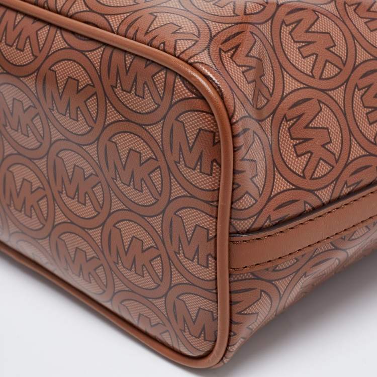 Pre Owned Michael Kors Brown Signature Coated Canvas and Leather Jodie Tote