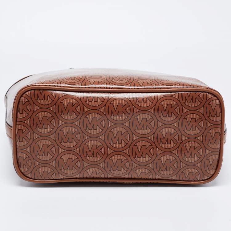 Pre Owned Michael Kors Brown Signature Coated Canvas and Leather Jodie Tote