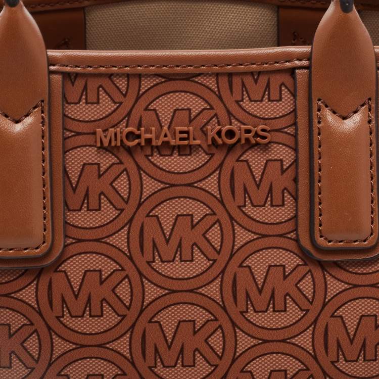 Pre Owned Michael Kors Brown Signature Coated Canvas and Leather Jodie Tote