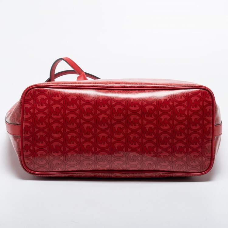 Pre Owned Michael Kors Red Signature Coated Canvas and Leather Jodie Tote