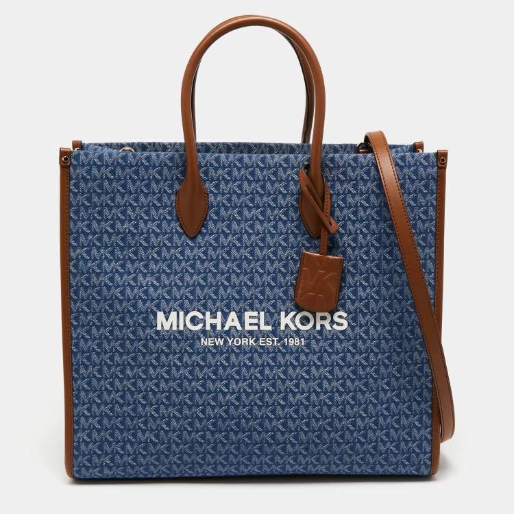Michael Kors Blue/Brown Signature Denim and Leather Large Mirella Tote  Michael Kors | The Luxury Closet