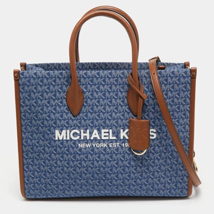 Michael Kors Mirella Medium EW Tote Brown MK Signature Satchel Shoulder Bag