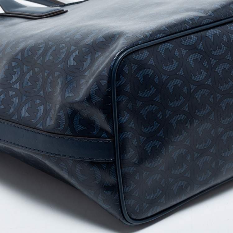 Pre Owned Michael Kors Navy Blue Signature Coated Canvas and Leather Large Jodie Tote