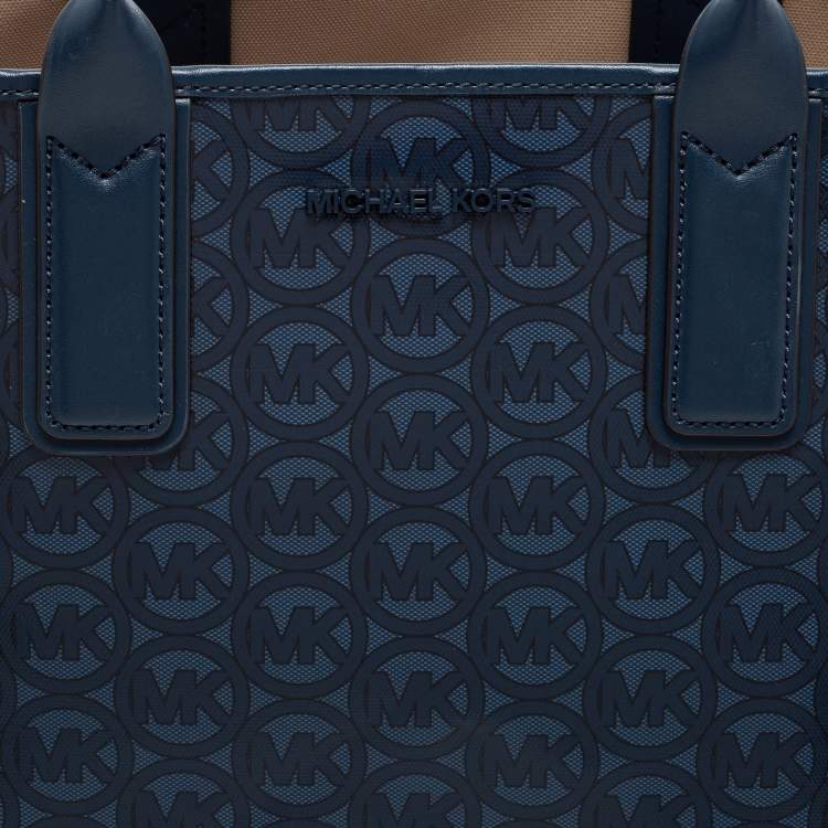 Pre Owned Michael Kors Navy Blue Signature Coated Canvas and Leather Large Jodie Tote