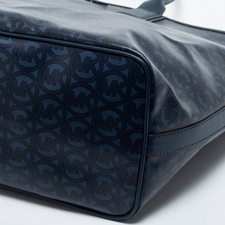 Pre Owned Michael Kors Navy Blue Signature Coated Canvas and Leather Large Jodie Tote