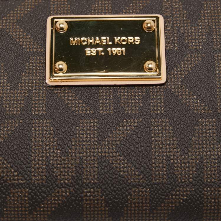 Pre Owned MICHAEL Michael Kors Brown Signature Coated Canvas Zip Around Wallet