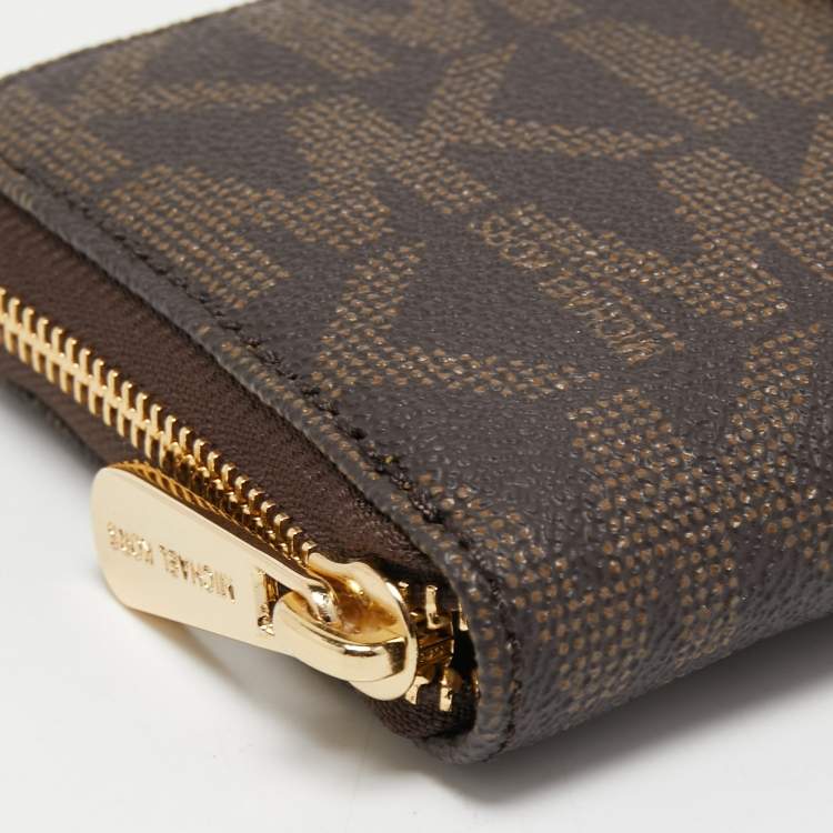 Pre Owned MICHAEL Michael Kors Brown Signature Coated Canvas Zip Around Wallet