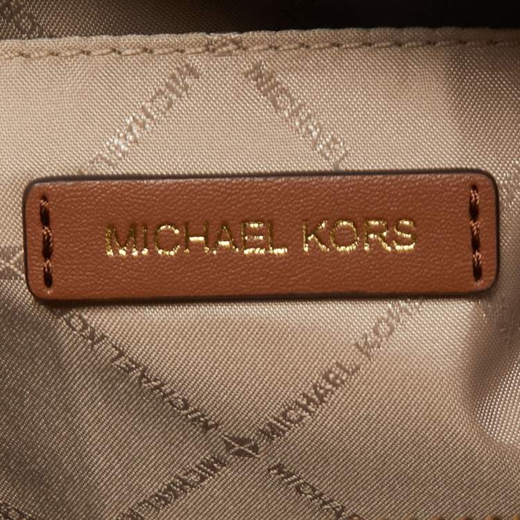 Pre Owned Michael Kors Brown/Tan Signature Canvas and Leather Small Avril Satchel