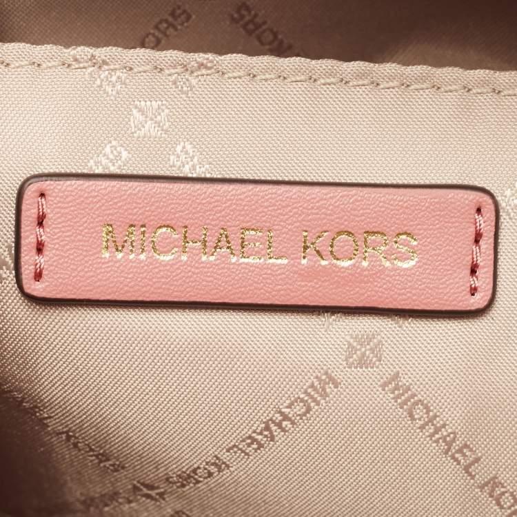 Pre Owned Michael Kors Pink Signature Leather and Suede Small Avril Satchel