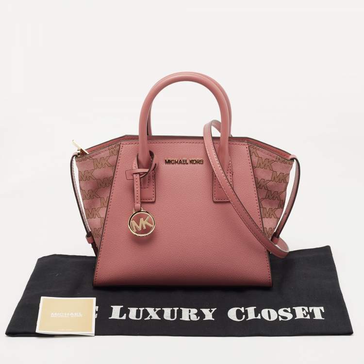 Pre Owned Michael Kors Pink Signature Leather and Suede Small Avril Satchel