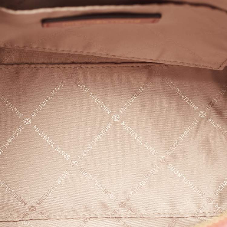 Pre Owned Michael Kors Pink Signature Leather and Suede Small Avril Satchel