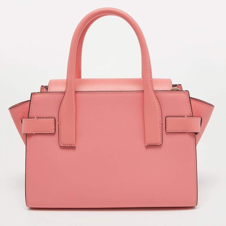 Pre Owned Michael Kors Pink Faux Leather Medium Carmen Belted Flap Satchel