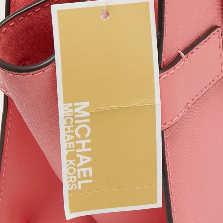Pre Owned Michael Kors Pink Faux Leather Medium Carmen Belted Flap Satchel