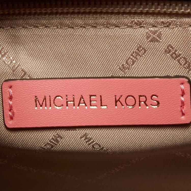 Pre Owned Michael Kors Pink Faux Leather Medium Carmen Belted Flap Satchel