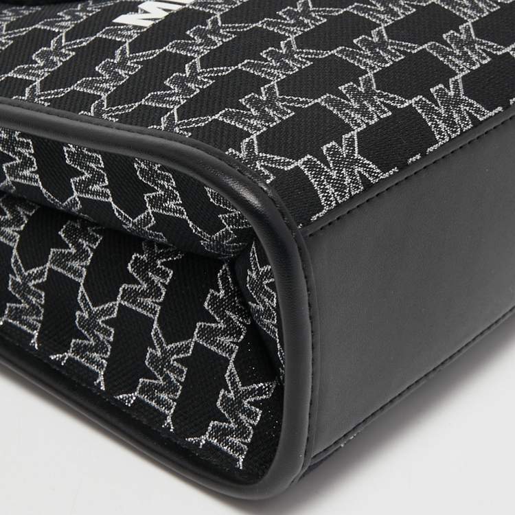 Pre Owned Michael Kors Black/white Signature Canvas and Leather Small Mirella Tote