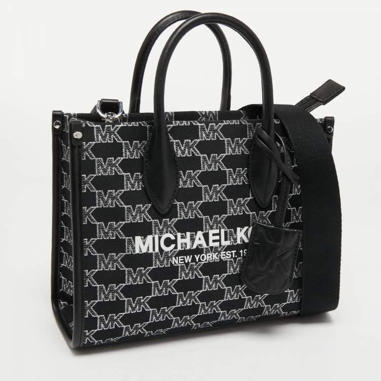 Pre Owned Michael Kors Black/white Signature Canvas and Leather Small Mirella Tote