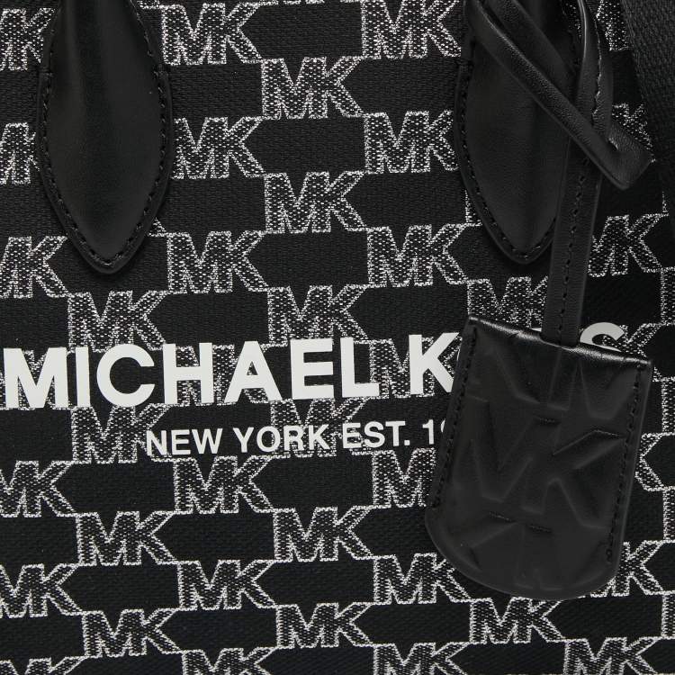 Pre Owned Michael Kors Black/white Signature Canvas and Leather Small Mirella Tote