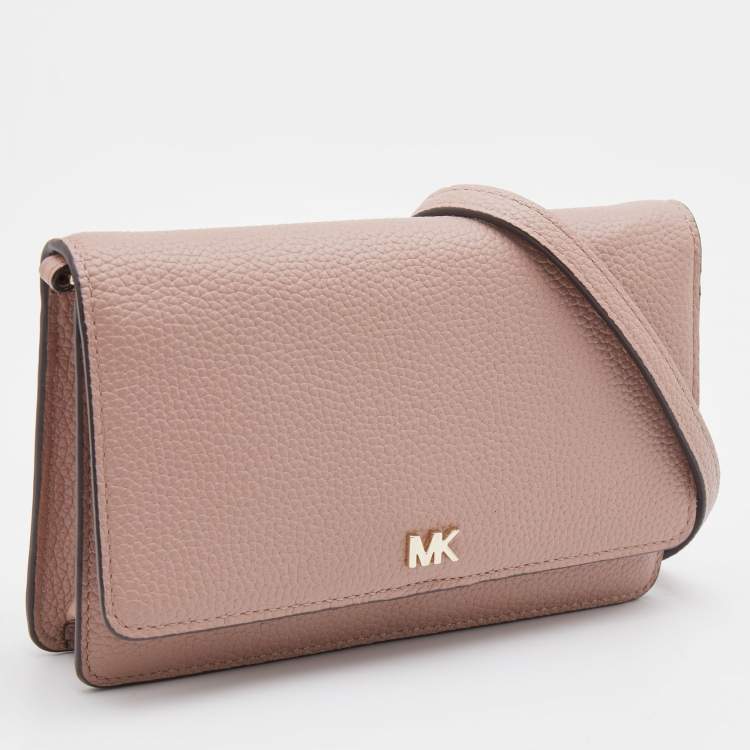 Pre Owned Michael Kors Blush Pink Leather Wallet On Strap