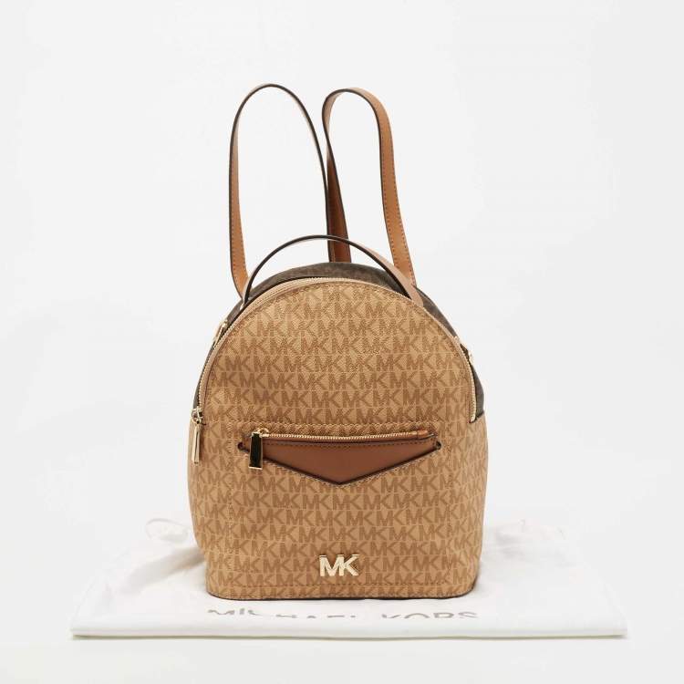 Pre Owned Michael Kors Beige/Brown Signature Coated Canvas and Leather Jessa Backpack