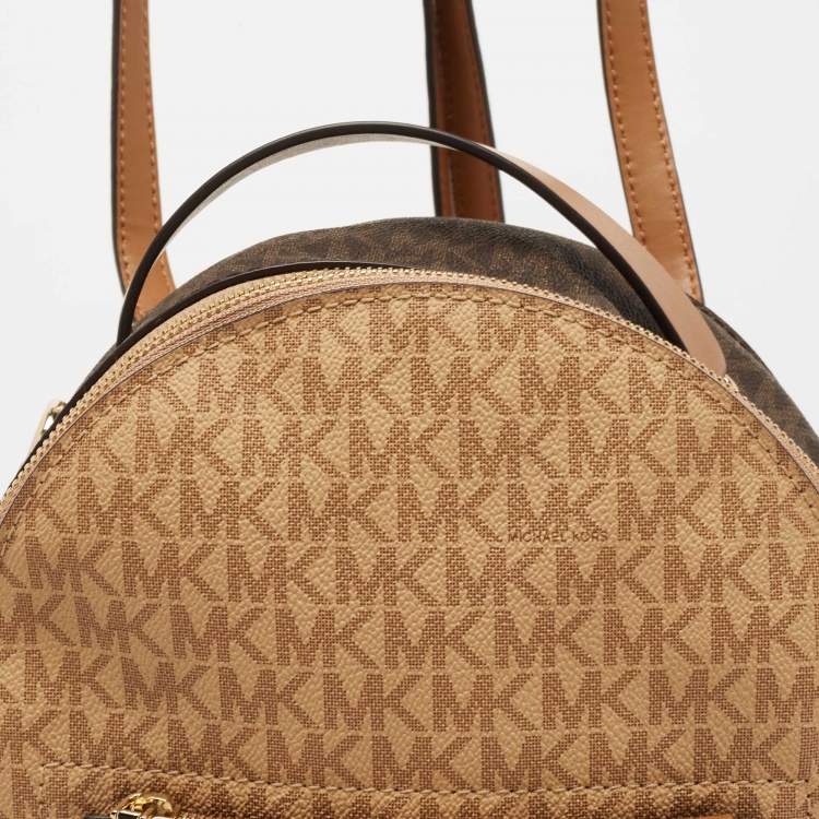 Pre Owned Michael Kors Beige/Brown Signature Coated Canvas and Leather Jessa Backpack