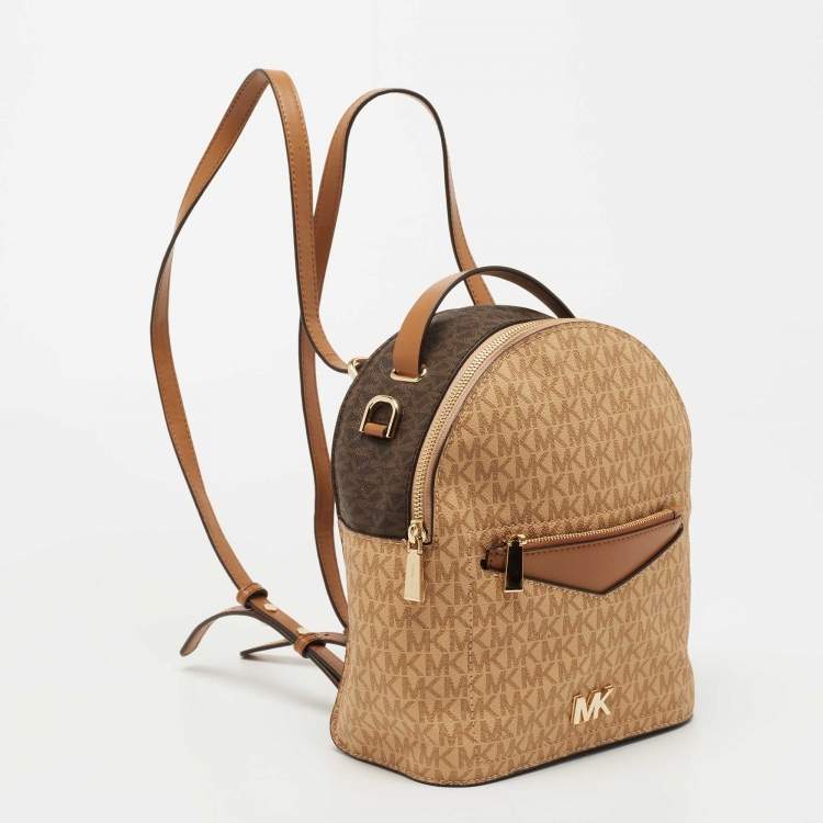 Pre Owned Michael Kors Beige/Brown Signature Coated Canvas and Leather Jessa Backpack