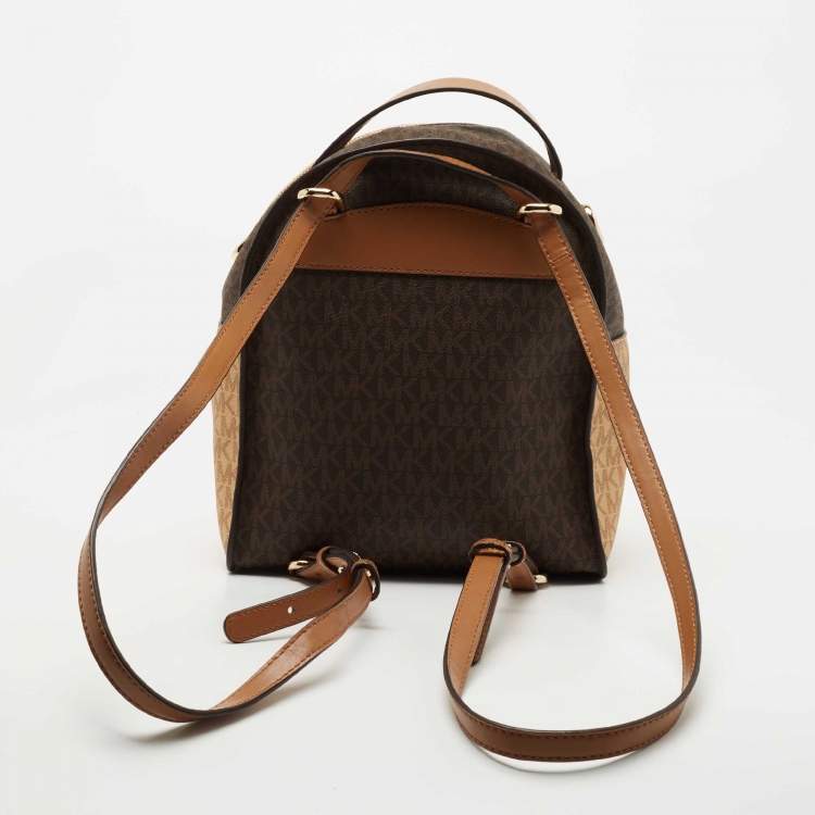 Pre Owned Michael Kors Beige/Brown Signature Coated Canvas and Leather Jessa Backpack