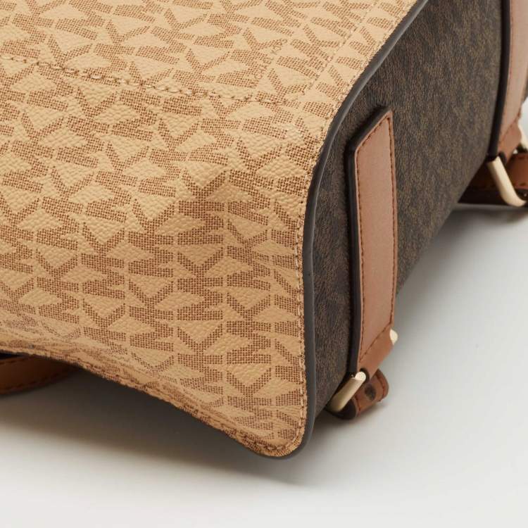 Pre Owned Michael Kors Beige/Brown Signature Coated Canvas and Leather Jessa Backpack