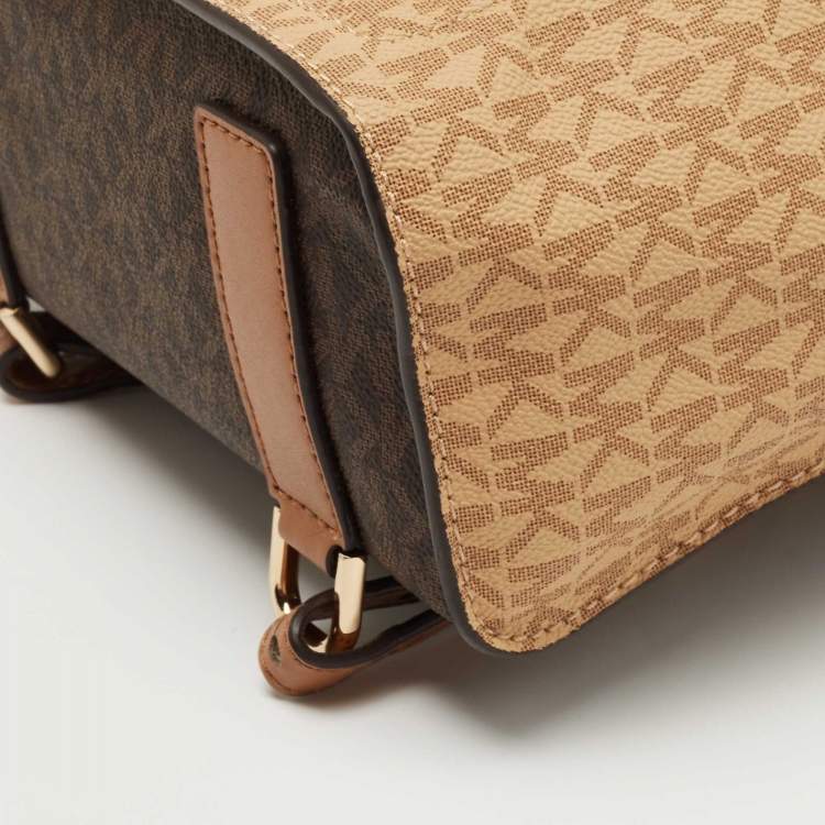 Pre Owned Michael Kors Beige/Brown Signature Coated Canvas and Leather Jessa Backpack