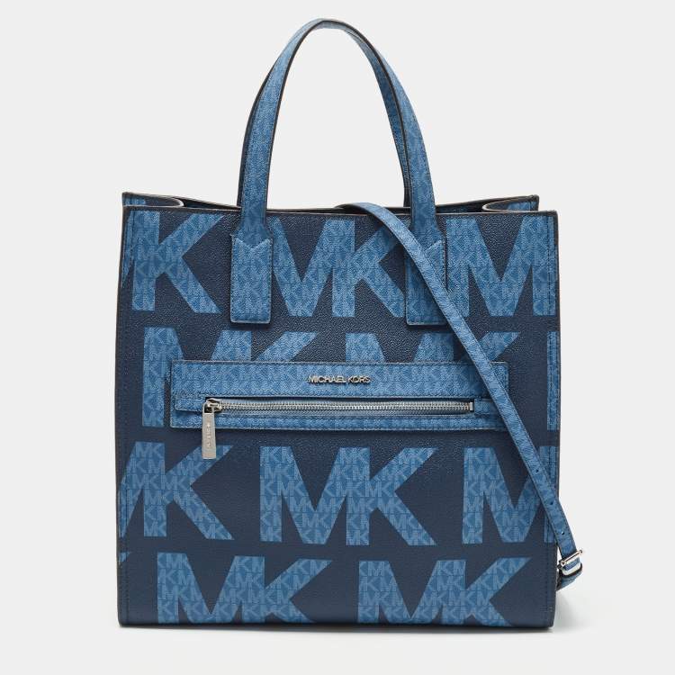 Michael Kors Navy Blue Signature Coated Canvas Large Kenly North South Tote  Michael Kors | The Luxury Closet