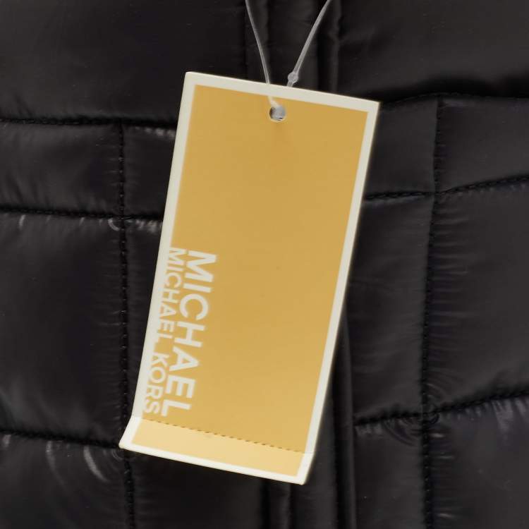 Pre Owned Michael Kors Black Padded Nylon Small Stirling Grab Tote