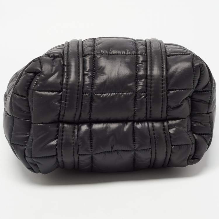 Pre Owned Michael Kors Black Padded Nylon Small Stirling Grab Tote