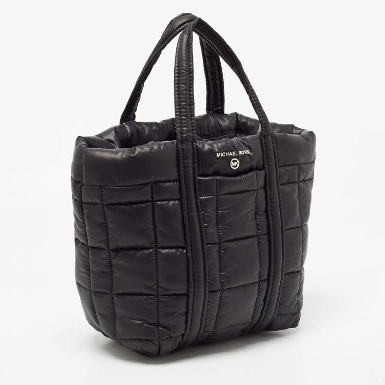 Pre Owned Michael Kors Black Padded Nylon Small Stirling Grab Tote