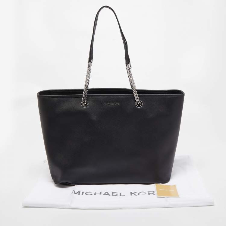 Pre Owned Michael Kors Black Leather Medium Jet Set Travel Chain Tote