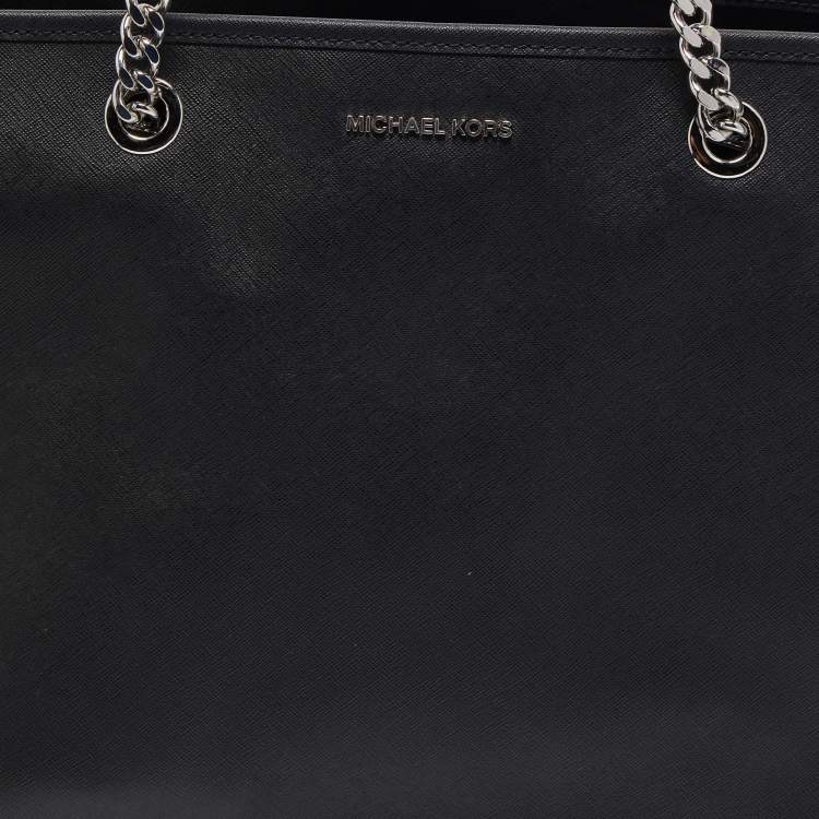 Pre Owned Michael Kors Black Leather Medium Jet Set Travel Chain Tote