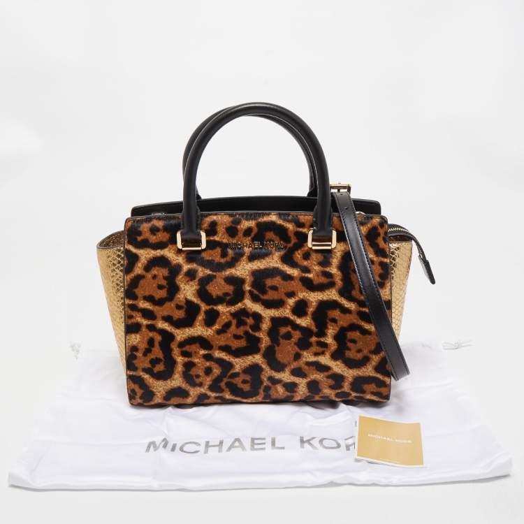 Pre Owned Michael Kors Multicolor Leopard Calf Hair and Python Effect Medium Selma Satchel