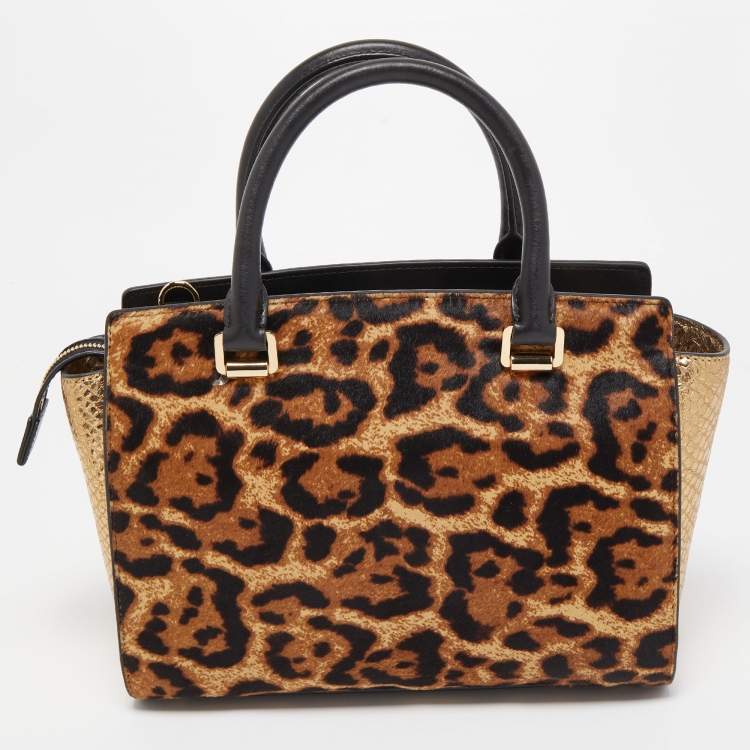 Pre Owned Michael Kors Multicolor Leopard Calf Hair and Python Effect Medium Selma Satchel