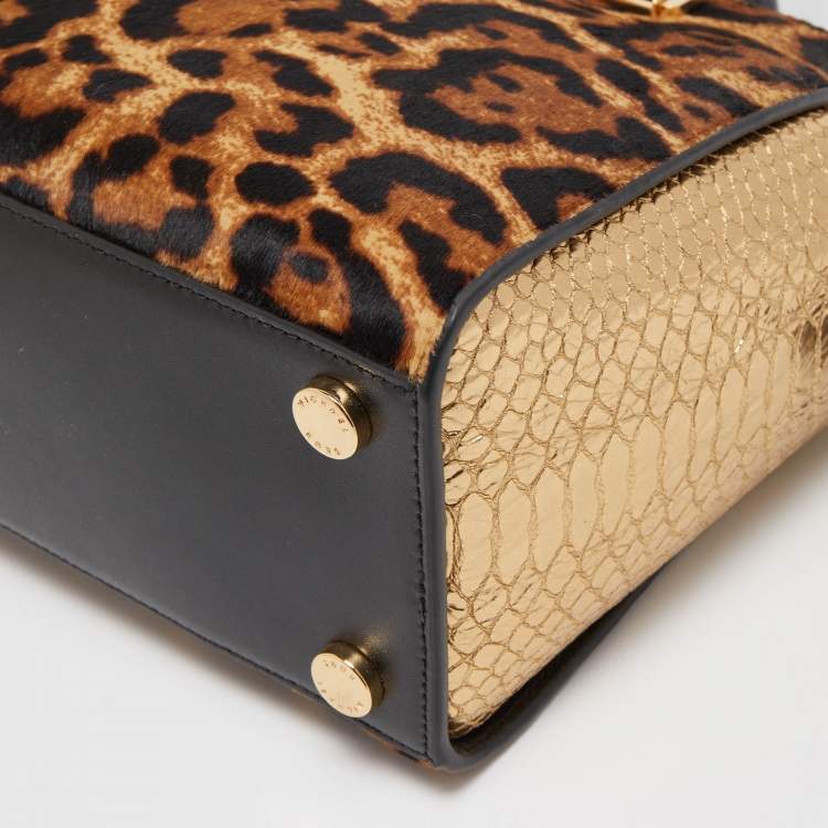 Pre Owned Michael Kors Multicolor Leopard Calf Hair and Python Effect Medium Selma Satchel