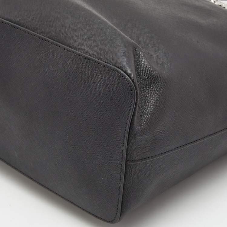 Pre Owned Michael Kors Black Leather Medium Jet Set Travel Chain Tote