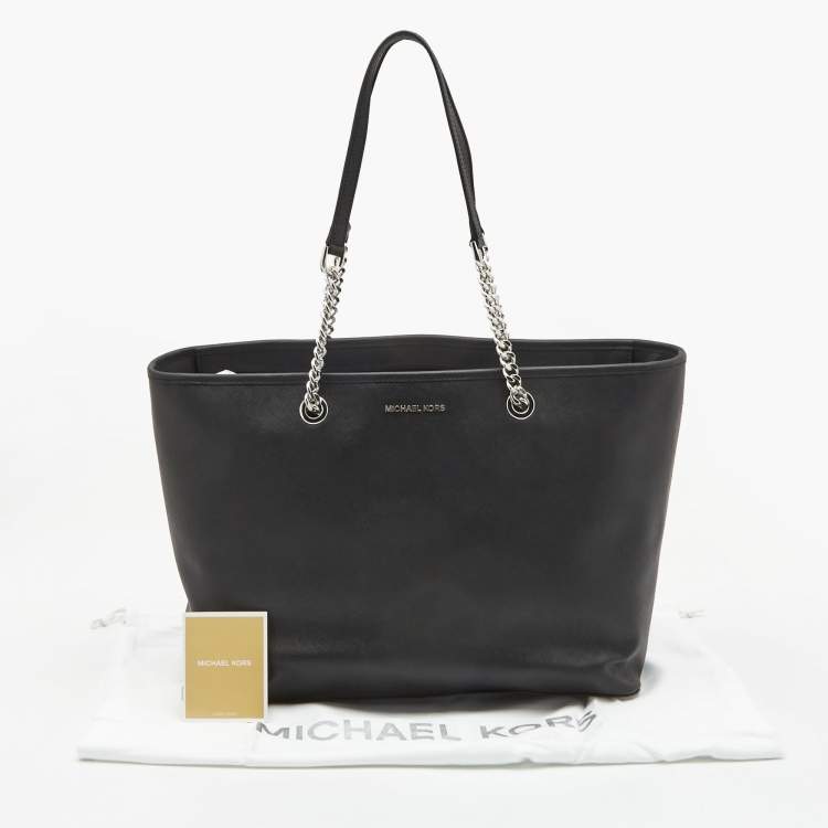 Pre Owned Michael Kors Black Leather Medium Jet Set Travel Chain Tote