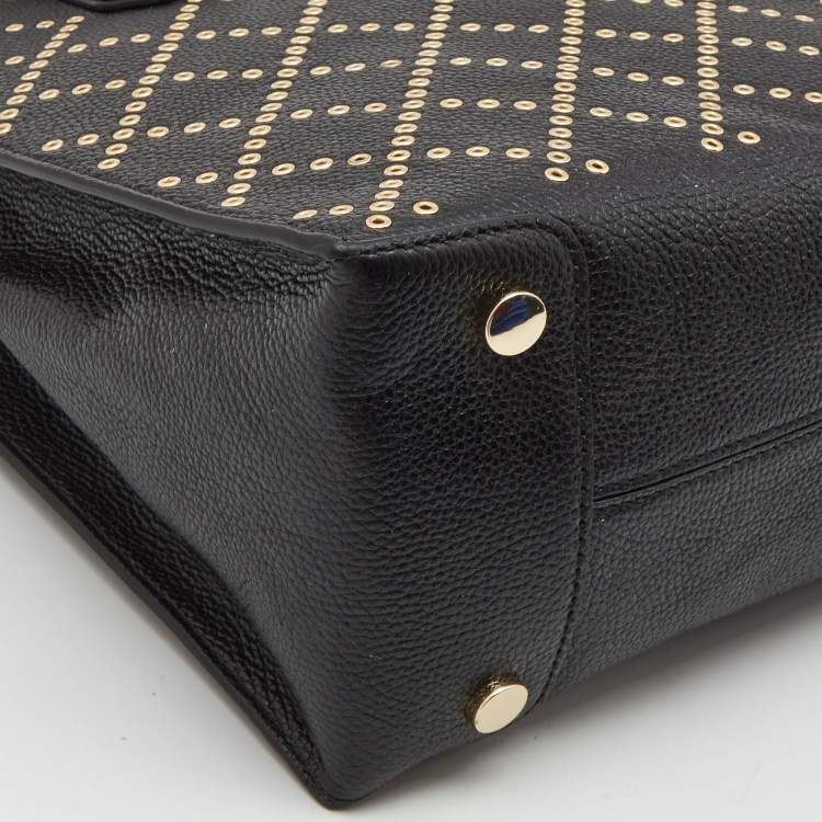 Pre Owned Michael Kors Black Leather Small Stud & Grommet Mercer Convertible Tote