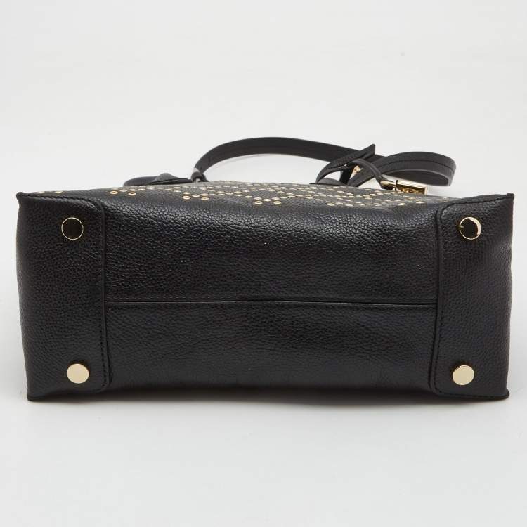 Pre Owned Michael Kors Black Leather Small Stud & Grommet Mercer Convertible Tote