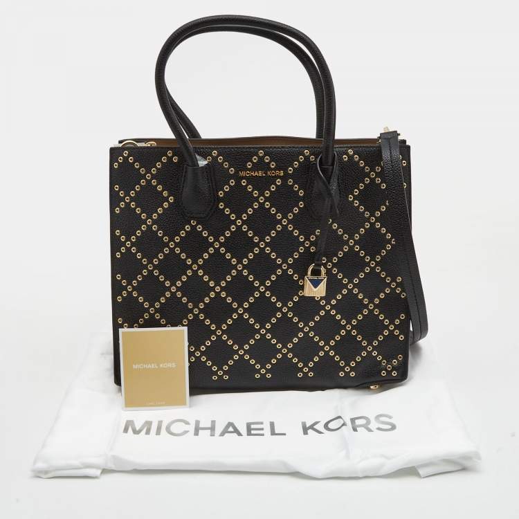 Pre Owned Michael Kors Black Leather Small Stud & Grommet Mercer Convertible Tote