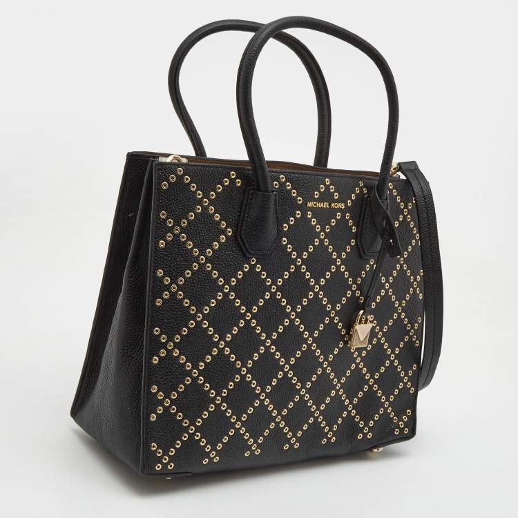Pre Owned Michael Kors Black Leather Small Stud & Grommet Mercer Convertible Tote