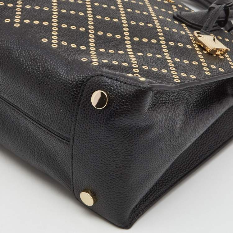 Pre Owned Michael Kors Black Leather Small Stud & Grommet Mercer Convertible Tote